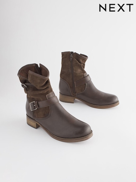 Brown Standard/Wide Fit Forever Comfort® Leather Slouch Ankle Boots (M91563) | £69