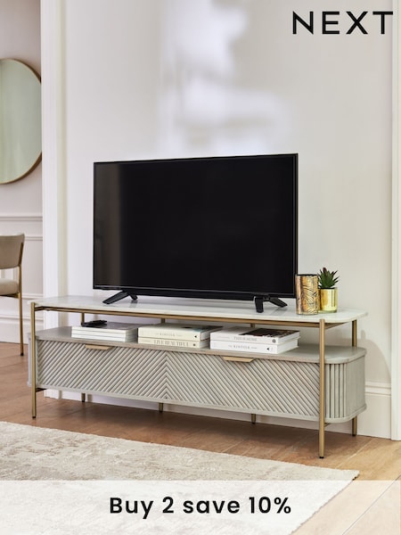 Light Grey Valencia Mango Wood Up to 65 inch, Floating Top TV Unit (M91806) | £775