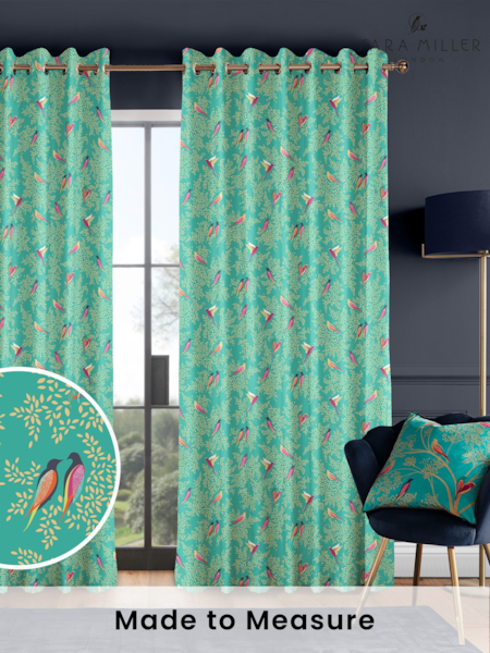 Sara Miller Green 100% Cotton Birds Made to Measure Curtains (M91922) | £91