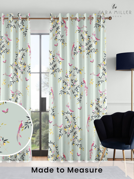 Sara Miller Duck Egg 100% Cotton Birds & Trellis Made to Measure Curtains (M91923) | £91