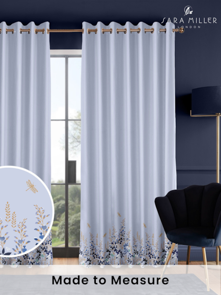 Sara Miller Pale Blue 100% Cotton Wisteria Made to Measure Curtains (M91928) | £91