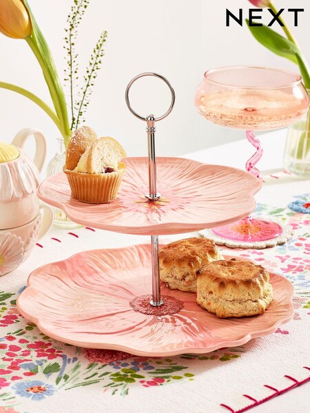 Pink Two Tier Flower Cake Stand (M92247) | £24