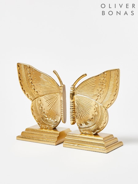 Oliver Bonas Gold Metal Butterfly Golden Metal Bookends (M92384) | £43