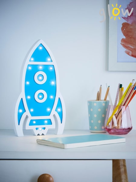 glow Blue Wooden Rocket Table Light (M93349) | £14