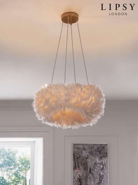 White Lipsy Feather Chandelier Ceiling Light (M93699) | £150