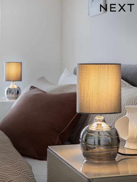 Smoke Grey Drizzle Table Bedside Lamp (M93701) | £28