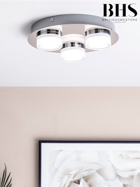 BHS Silver Amalfi LED Flush 3 Light Bathroom Ceiling Light (M94246) | £65