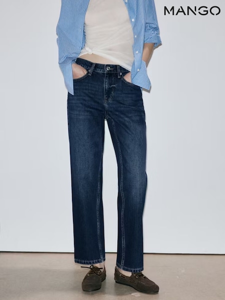Blue - Mango Mid Rise Cropped Straight Leg Jeans