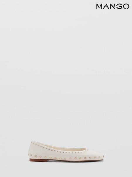 White - Mango Studded Ballet Pumps