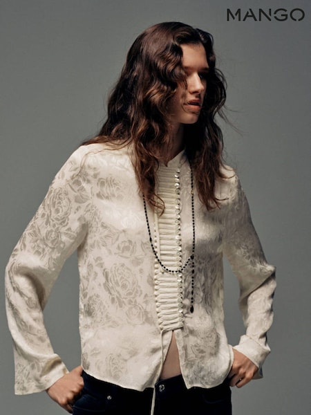 White - Mango High Neck Floral Print Blouse