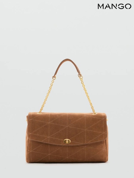 Brown - Mango Suede Flap Shoulder Bag With Gold Hardwear