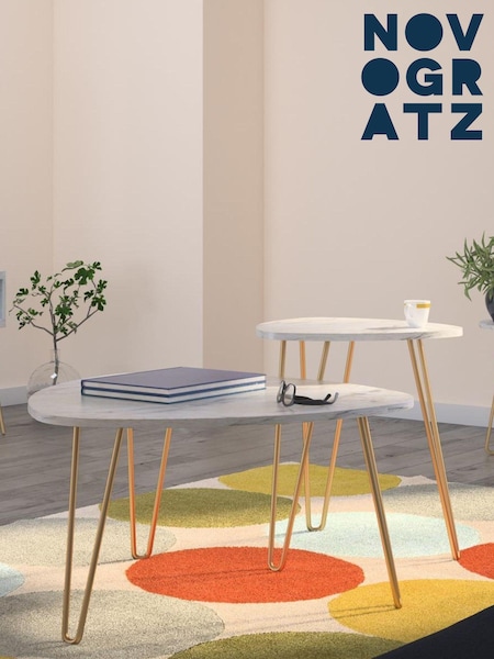 Novogratz White Athena Marble Nest of 2 Tables (M95910) | £120