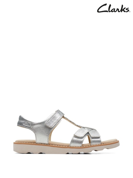 Clarks Silver Leather Crown Flower O. F Fit Sandals (M96237) | £40