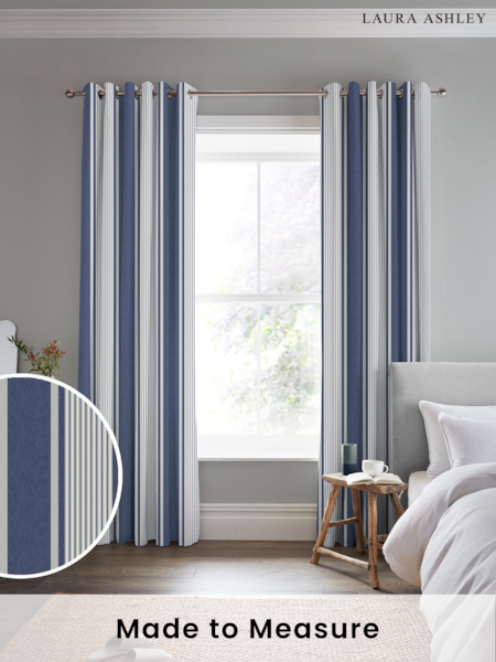 Laura Ashley Midnight 100% Cotton Tiverton Stripe Made To Measure Curtains (M96894) | £91