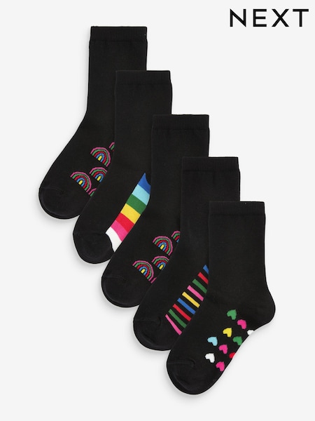 Black Rainbow 5 Pack Cotton Rich Footbed Ankle School Socks (M97754) | £7.50 - £8.50