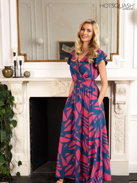 Hot Squash Womens Pink Chiffon Wrap-Top Maxi Dress (M98343) | £139