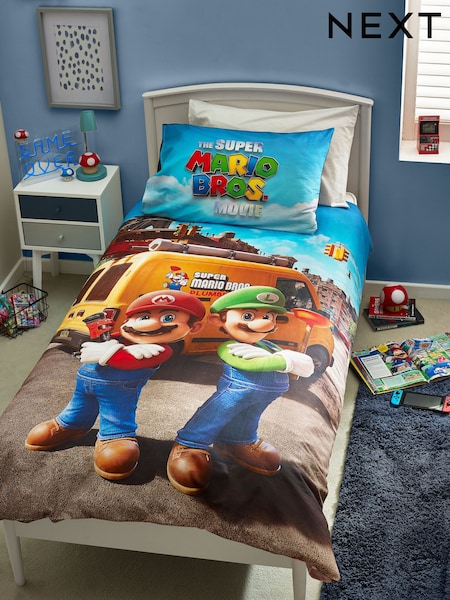Multi Super Mario 100% Cotton Single Duvet Cover and Pillowcase Set (M98623) | £30