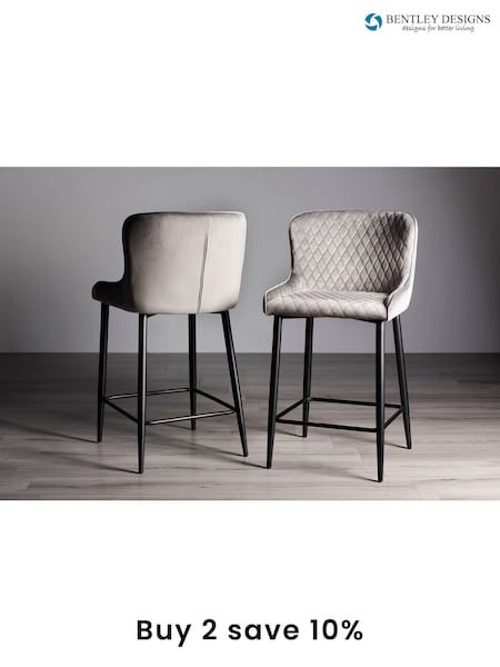 Bentley Designs Set of 2 Grey Cezanne Velvet Fabric Bar Stools (M99907) | £260