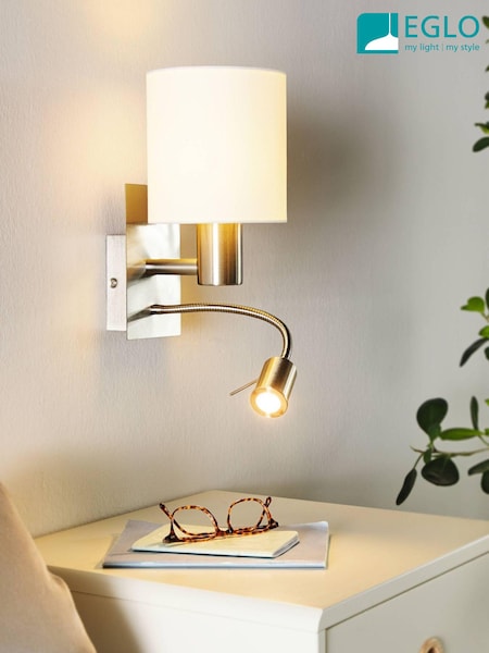 Eglo White Pasteri Fabric Wall Lamp With Reading Light (MR5243) | £58