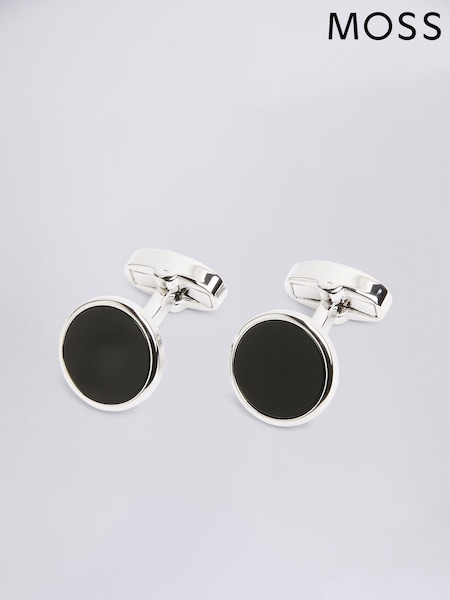 MOSS Silver Tone Onyx Cufflinks (MW9313) | £30