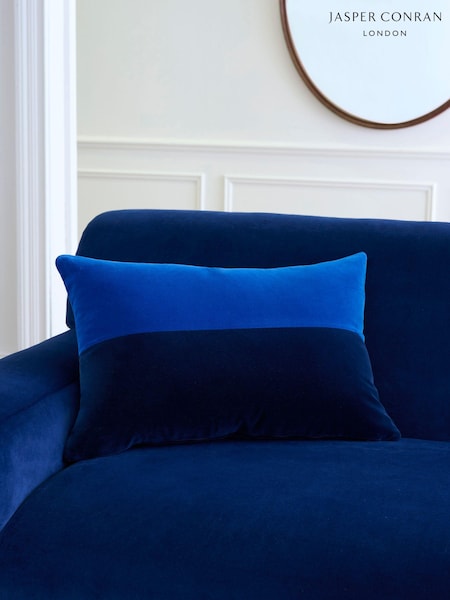 Jasper Conran London Navy Blue Velvet Feather Filled Cushion (MXW127) | £34
