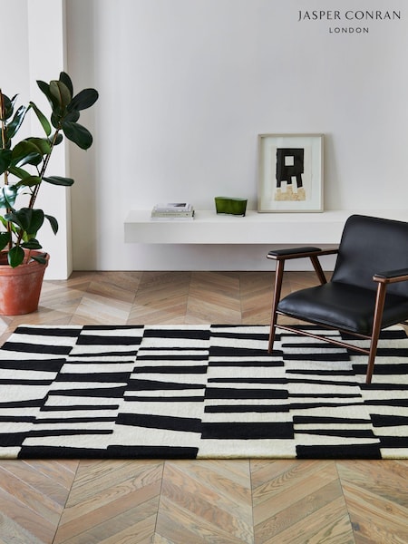 Jasper Conran London Black/White Papercut Carve Pile Wool Rug (MYG364) | £140 - £590