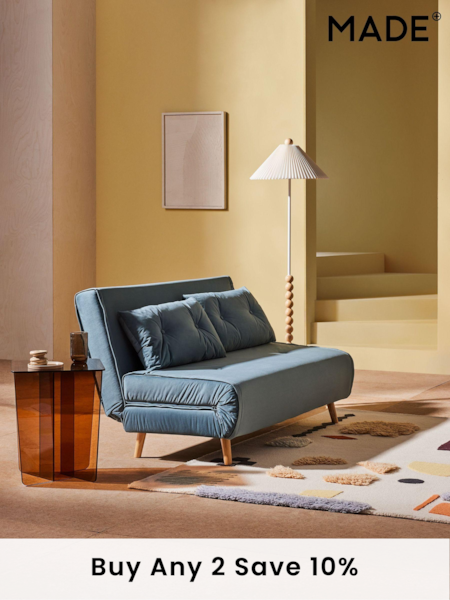 MADE.COM Smooth Velvet Sherbert Blue Large Haru 2 Seater Sofa Bed (N00111) | £550