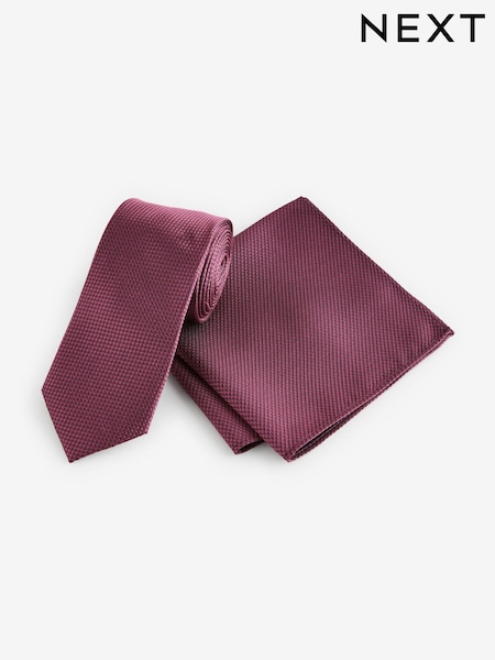 Rose Red Textured Tie And Pocket Square Set (N00311) | £28