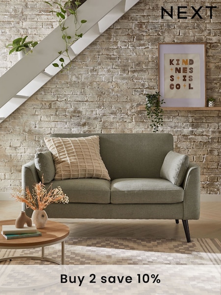Soft Linen Look Sage Green Mila Compact 2 Seater Sofa In A Box (N00725) | £475