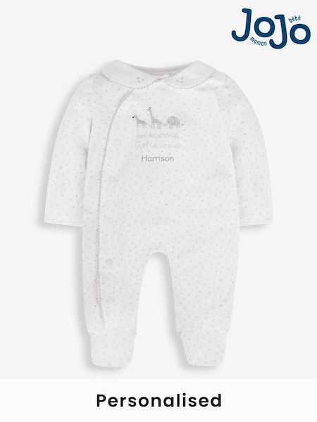 JoJo Maman Bébé White Personalised Welcome Little One Sleepsuit (N00951) | £27