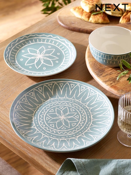 12 Piece Teal Blue Tuscany Dinner Set (N01140) | £55