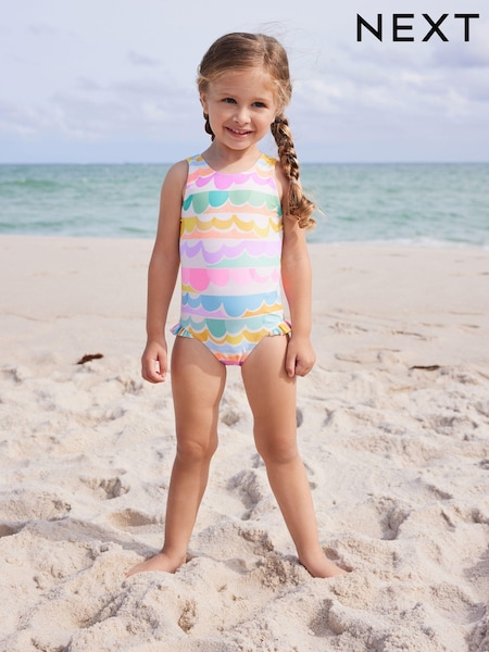 Multi Scallop Rainbow Frill Swimsuit (3mths-7yrs) (N01179) | £11 - £13