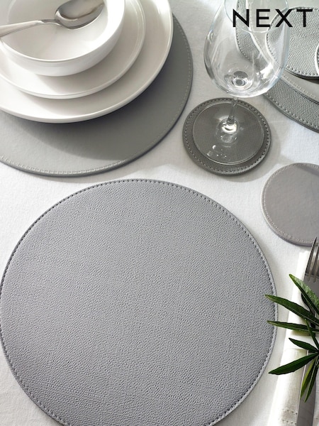 Set of 4 Grey Reversible Faux Leather Placemats and Coasters Set (N01276) | £24