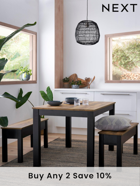 Dark Natural Bronx Oak Effect 4 Seater Dining Table and Bench Set (N01371) | £475