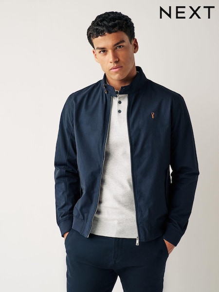 Navy Blue Shower Resistant Check Lining Harrington Jacket (N02153) | £58
