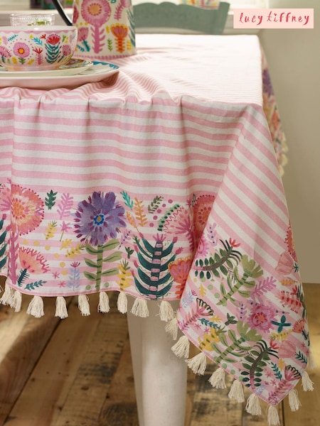 Lucy Tiffney Stripe Tassled 100% Cotton Tablecloth (N02185) | £42 - £48