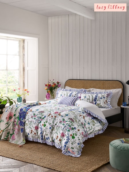 Lucy Tiffney Lilac Foxglove Ruffle 180 Thread Count Duvet Cover and Pillowcase Set (N02239) | £55 - £85