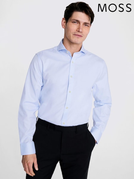 MOSS Blue Dobby Stretch Shirt (N02257) | £50