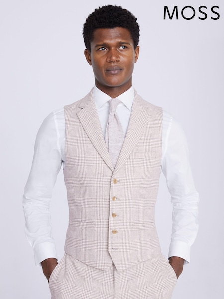 MOSS Cream Slim Fit Check Waistcoat (N02265) | £90