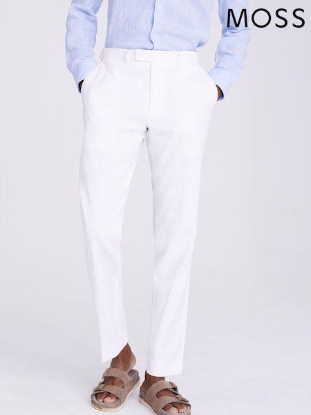 MOSS White Tailored Matte Linen Trousers (N02321) | £100