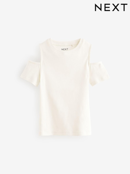 White Cold Shoulder Rib T-Shirt (3-16yrs) (N02380) | £3 - £4.50