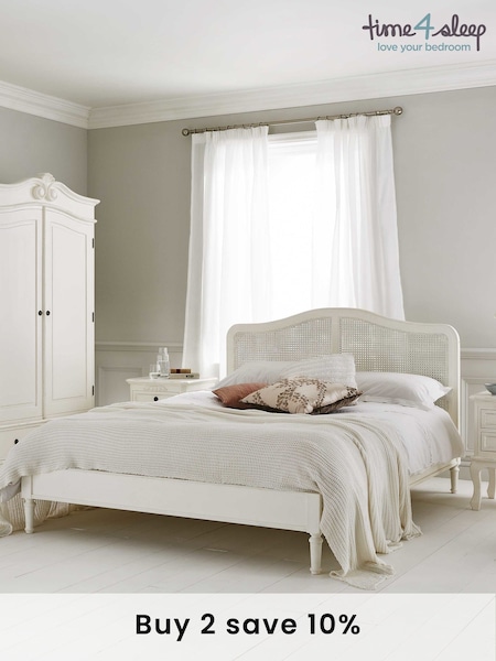 time4sleep White Liberty Rattan Wooden Bed Frame (N04052) | £700 - £800