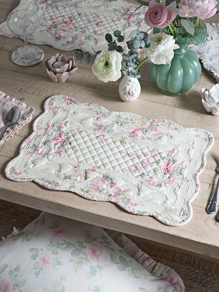 Shabby Chic by Rachel Ashwell® Set of 2 Pink & Blue Floral Quilted 100% Cotton Placemats (N05248) | £22