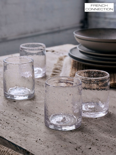 French Connection Set of 4 Clear Handmade Bubble Set of 4 Tumbler Glasses (N05273) | £38