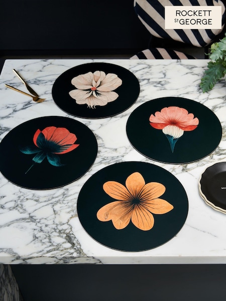 Rockett St George Set of 4 Black Floral Placemats (N05298) | £28