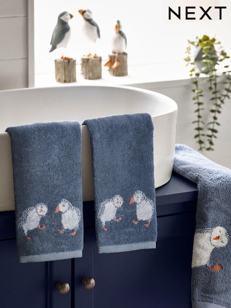 Set of 2 Blue Puffin 100% Cotton Face Cloths (N06157) | £6
