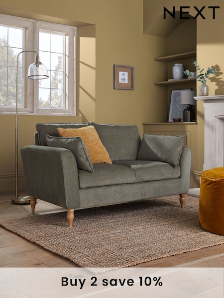 Fine Chenille Dark Sage Green Emory Compact 2 Seater Sofa in a Box (N06378) | £525