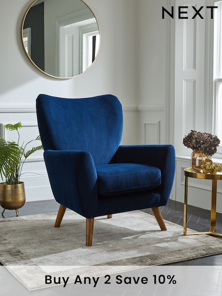 Soft Velvet Navy Blue Wilson II Highback Grande Armchair (N06384) | £399