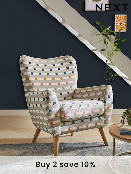 Chunky Stripe Geo Grey Wilson II Highback Grande Armchair (N06385) | £450