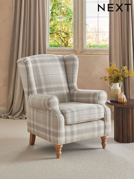 Versatile Check Nevis Light Natural Sherlock Highback Armchair (N06388) | £550
